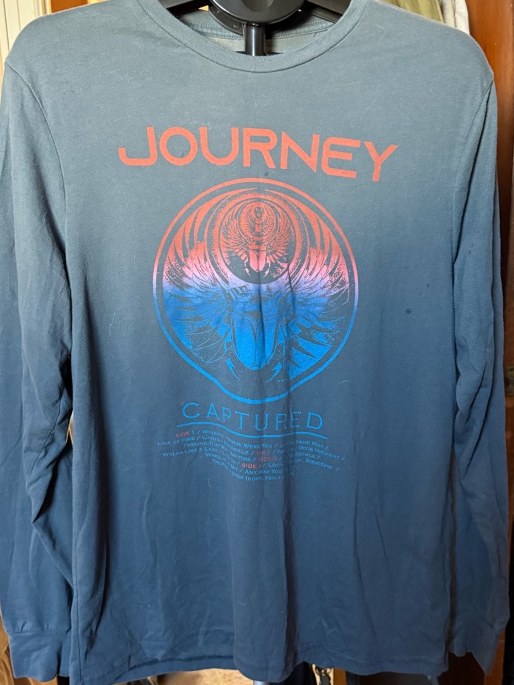 Journey Long Sleeve Band Tee Grey with Red & Blue Graphic tee size L grunge rock